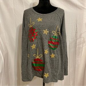 Christmas gray Women’s Sweatshirt (holiday Time) with ornaments size 0X.
